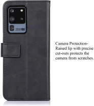Луксозен кожен калъф тефтер с цип и визитник за Samsung Galaxy S20 Ultra G988 черен